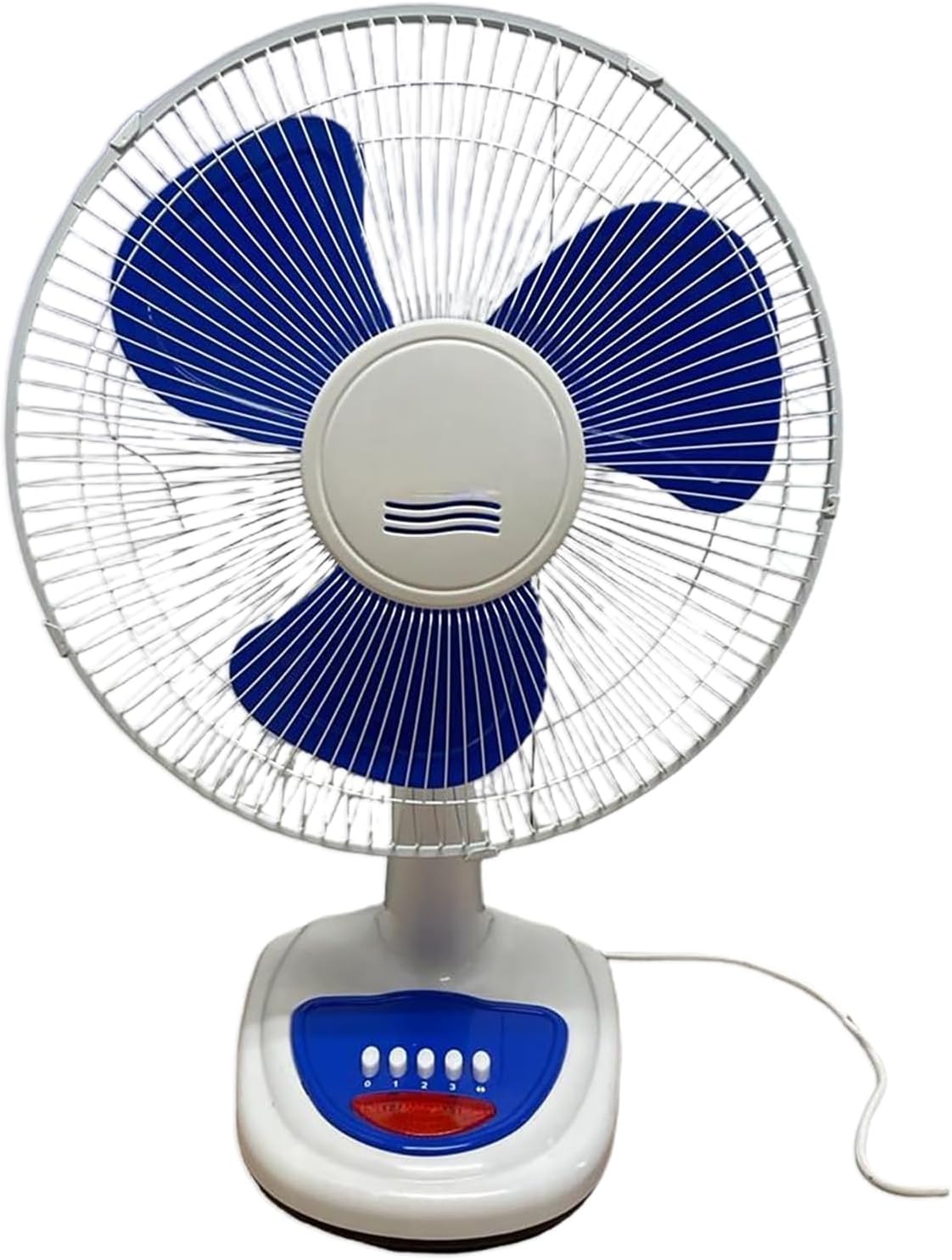 16-Inch High-Speed Electric Table / Desk Fan, Features Tilt, 3 Speeds, Dim LED for Bedsides, Home, Office, Dormitories, Desktop, Kitchen, Garage, 3 Blades Classic Look Oscillating Table Fan Blue-White