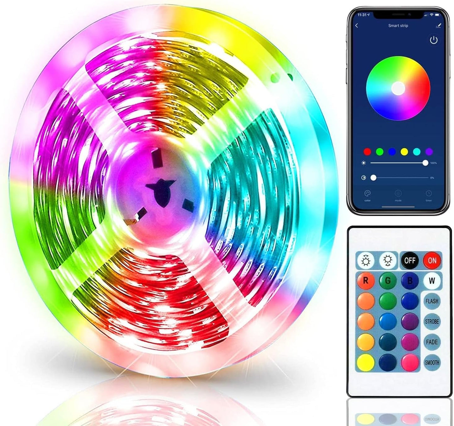 DSL Led Strip Lights 5M, Light Strips with Smart App Control Remote, 5050 RGB Music Sync Colour Changing, Led Lights for Decoration, Bedroom Lighting, Party, Cabinet, TV USB Bluetooth