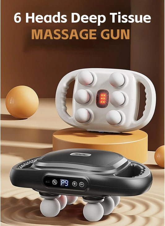 6 Head Massage Gun Deep Tissue, Percussion Massager Gun with 9 Levels & 9 Modes, Electric Massager Tool for Back, Neck, Leg, Full Body Muscle Pain Relief