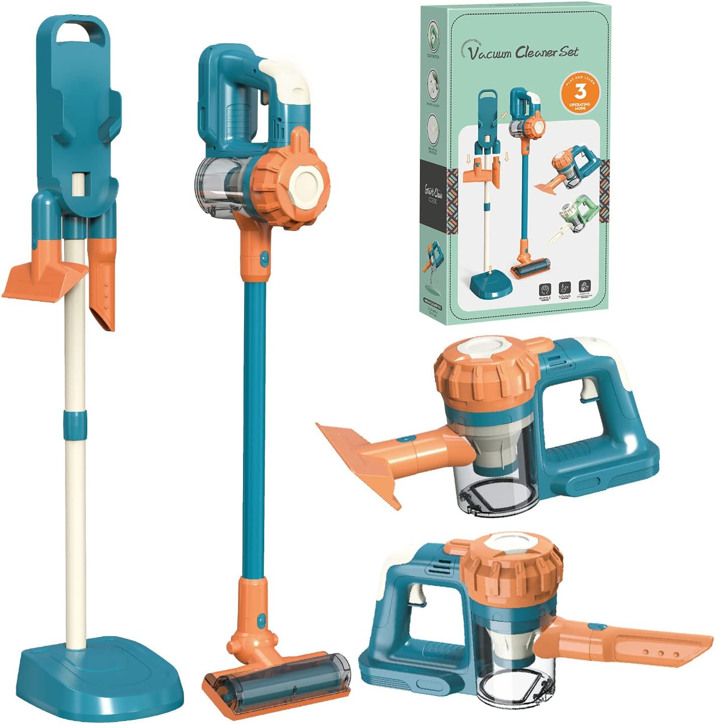 3-in-1 Children's Vacuum Cleaner Toy with Functional Suction, Household Kit for Children Aged 3+ Years, Cleaning Set for Realistic Play (630Blue)
