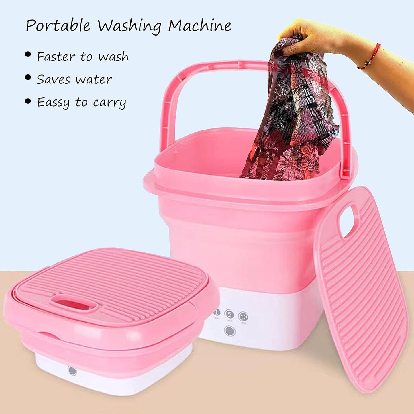 Mini Portable Washing Machine for Travelling, Camping, Apartment, Dorm - Pure Clean Lightweight Collapsible Bucket Baby Clothes, Underwear or Small Items, Foldable Gift (Pink)