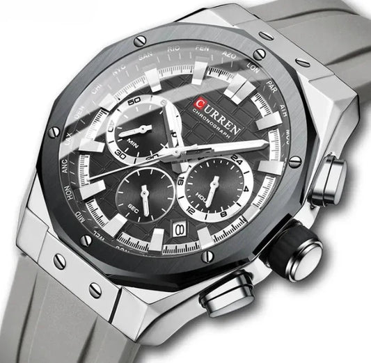 Men’s Chronograph Watch Gold Blue Sport Quartz Luminous Waterproof