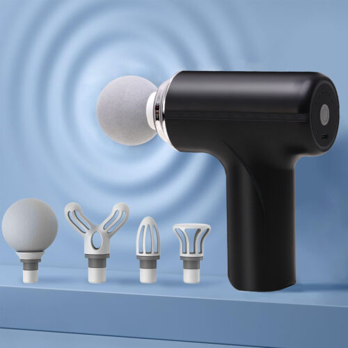 Massage Gun, Portable Muscle Massage Gun with 6 Speeds, Percussion Massager with 4 Heads, Mini Massage Gun for Body, Back, Neck, Shoulder (White)